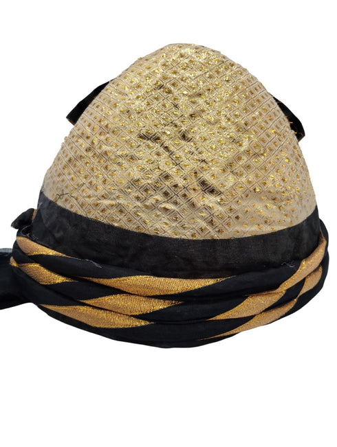 BookMyCostume Elegant Pathani Turban with Gold and Black Accents – Traditional Fancy Dress Costume Accessory for Kids & Adults